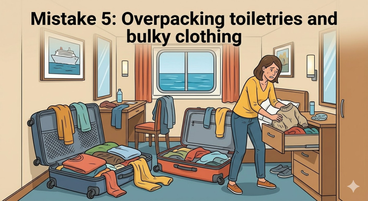 Overpacking toiletries and bulky clothing
