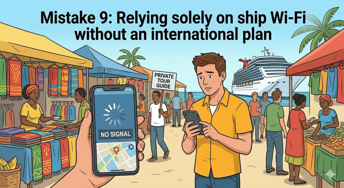 Relying solely on ship Wi‑Fi without an international plan
