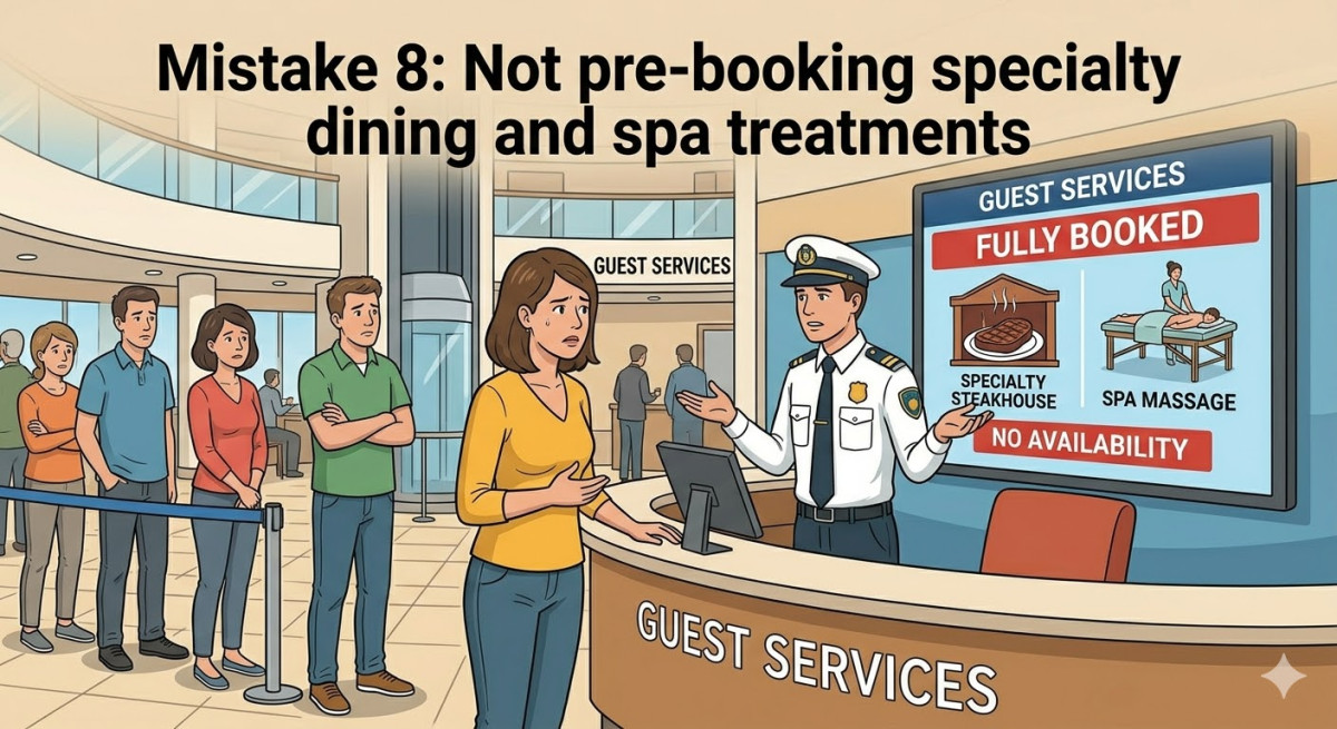 Not pre-booking specialty dining and spa treatments